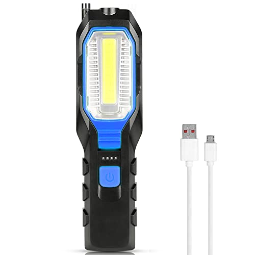 LED Arbeitsleuchte Portable Wiederaufladbare USB Taschenlampe, COB Inspektionslicht Werkstattlampe mit Magnetischen Base und Haken für Auto Reparatur, Notbeleuchtung, 90° Drehung, 4 Lichtmodi, Blau von Yagosodee