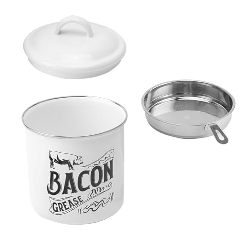 Speck- FettbehäLter Mit Sieb, 38oz/ 1. 2l Edelstahl- SpeiseöLbehäLter Mit Deckel, WeißEr Emaille FettbehäLter Container Fett Container Speck Fett Keeper Mit Sieb, FüR Speck, KüChe Oder BratöL von Yagosodee