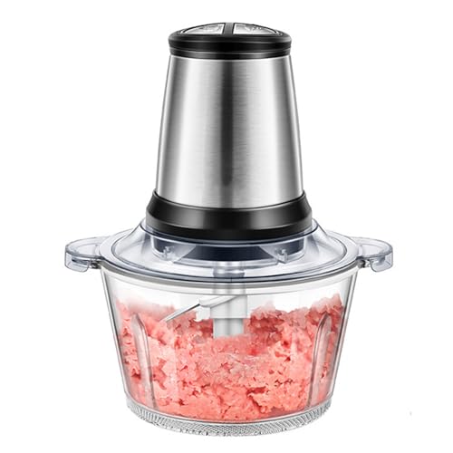 2L Zerkleinerer Elektrisch Mini, 500W 2 Geschwindigkeitsstufen, Multi Universalzerkleinerer, Glasbehälter Zerkleinerer für Fleisch,Babynahrung,Obst,Gemüse von Yagosodee