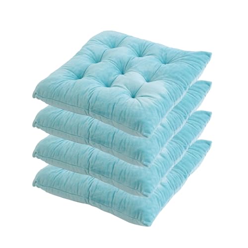 Yahbrra 4er Set Stuhlkissen 40 x 40 cm Sitzkissen mit Bändern Einfarbige Auflagen für Stühle Kristall Samt Sitzkissen und weicher Polyester Füllung (Color : Blue, Size : 4 Pack (40 * 40 * 7cm)) von Yahbrra