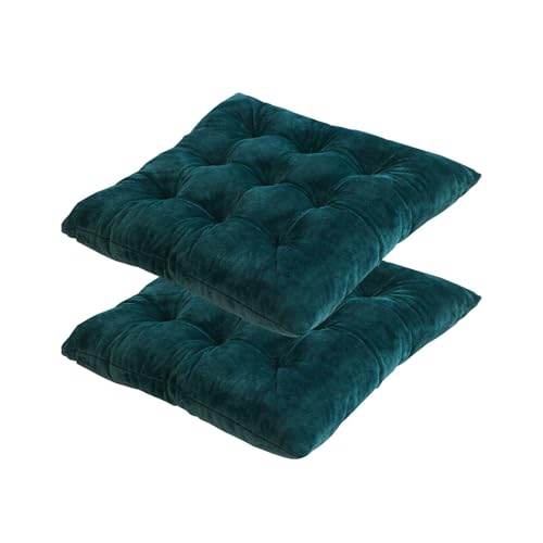 Yahbrra 4er Set Stuhlkissen 40 x 40 cm Sitzkissen mit Bändern Einfarbige Auflagen für Stühle Kristall Samt Sitzkissen und weicher Polyester Füllung (Color : Dark Green, Size : 2 Pack (40 * 40 * 7cm)) von Yahbrra