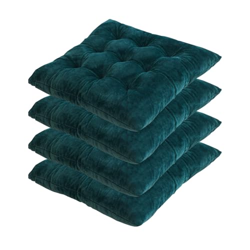 Yahbrra 4er Set Stuhlkissen 40 x 40 cm Sitzkissen mit Bändern Einfarbige Auflagen für Stühle Kristall Samt Sitzkissen und weicher Polyester Füllung (Color : Dark Green, Size : 4 Pack (40 * 40 * 7cm)) von Yahbrra