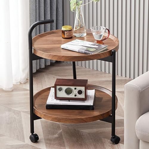 Yahbrra Couchtisch Klein Beistelltisch Rund Wohnzimmertisch: für Wohnzimmer Schlafzimmer Büro Küche Stauraum mit Rollen Feststellbar Einfacher Aufbau (Nussbaum, 63 * 45cm) von Yahbrra
