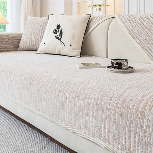Yahbrra Sofabezug Weiche Chenille Sofa Überzug: für 1 2 3 4 Sitzer L Form Sofaüberwurf Ecksofa Couch Überzug Neue Universelle Anti Rutsch Hund Katze Sofa Cover (Beige, 70 * 180cm) von Yahbrra
