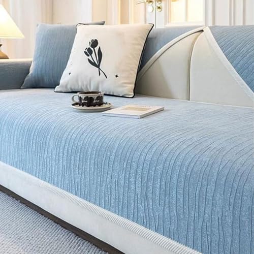 Yahbrra Sofabezug Weiche Chenille Sofa Überzug: für 1 2 3 4 Sitzer L Form Sofaüberwurf Ecksofa Couch Überzug Neue Universelle Anti Rutsch Hund Katze Sofa Cover (Blau, 70 * 210cm) von Yahbrra