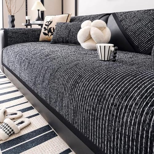 Yahbrra Sofabezug Weiche Chenille Sofa Überzug: für 1 2 3 4 Sitzer L Form Sofaüberwurf Ecksofa Couch Überzug Neue Universelle Anti Rutsch Hund Katze Sofa Cover (Dunkelgrau, 110 * 180cm) von Yahbrra