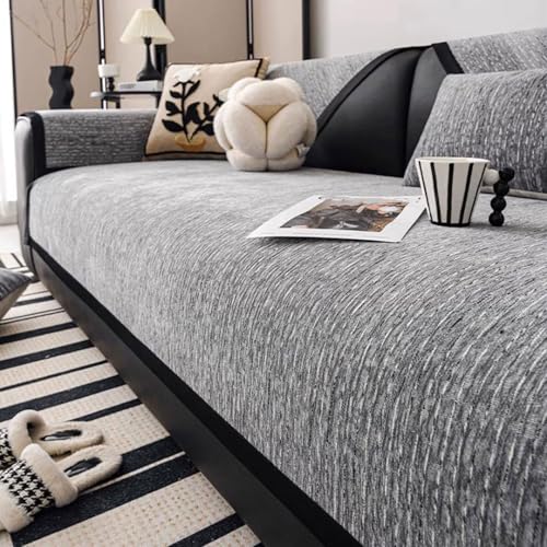 Yahbrra Sofabezug Weiche Chenille Sofa Überzug: für 1 2 3 4 Sitzer L Form Sofaüberwurf Ecksofa Couch Überzug Neue Universelle Anti Rutsch Hund Katze Sofa Cover (Grau, 110 * 240cm) von Yahbrra