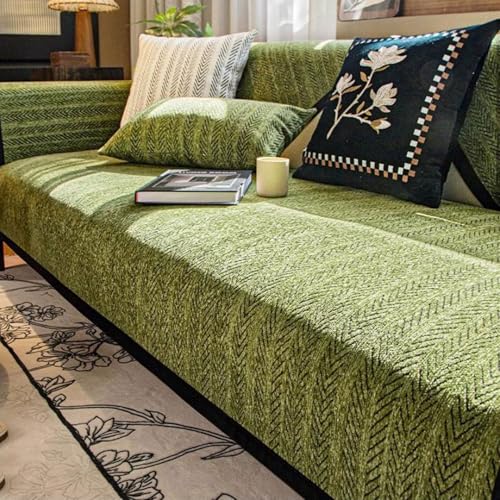 Yahbrra Sofabezug Weiche Chenille Sofa Überzug: für 1 2 3 4 Sitzer L Form Sofaüberwurf Ecksofa Couch Überzug Neue Universelle Anti Rutsch Hund Katze Sofa Cover (Grün, 90 * 280cm) von Yahbrra
