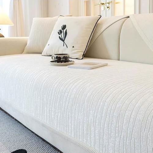 Yahbrra Sofabezug Weiche Chenille Sofa Überzug: für 1 2 3 4 Sitzer L Form Sofaüberwurf Ecksofa Couch Überzug Neue Universelle Anti Rutsch Hund Katze Sofa Cover (Weiß, 90 * 180cm) von Yahbrra
