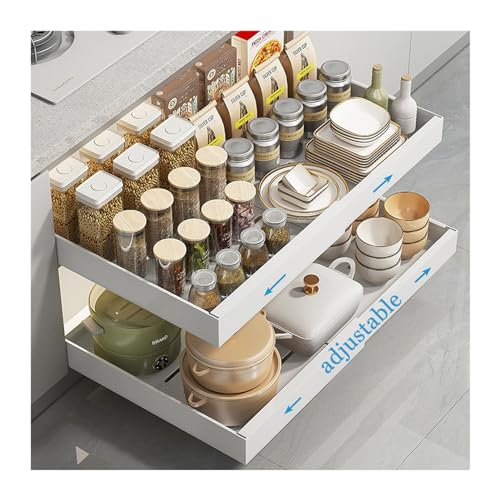 Yahbrra Teleskopschublade Ausziehbare Schublade Küche Pull Slide Out Drawer Schrank Schubladen Küchenschrank Organizer Erweiterbarer Schubladen Organizer (Size : 2 Sets(Large:46-68cm)) von Yahbrra