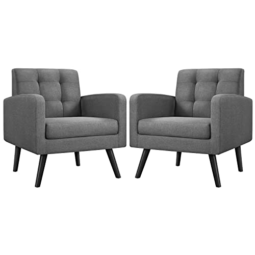 Yaheetech Ohrensessel mit bequemer Rückenlehne Polyester Polstersessel bis 136 kg belastbar Fernsehsessel fürs Wohnzimmer/Schlafzimmer Sessel 2er Set Dunkelgrau von Yaheetech