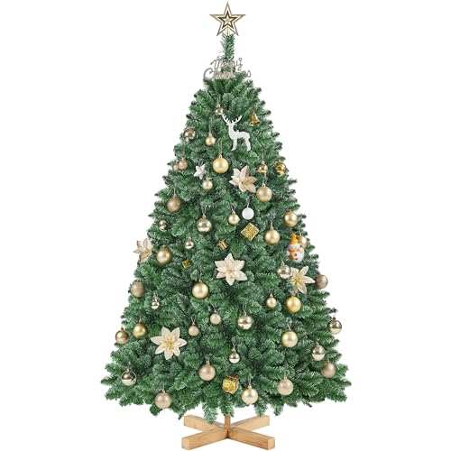 Yaheetech 152,5 cm Künstlicher Weihnachtsbaum, Christbaum mit 437 Spitzen Kunstbaum Tannenbaum Schwer Entflammbar PVC inkl. Metallständer mit Holzmaserung Fichte, Schneller Aufbau, Grün von Yaheetech