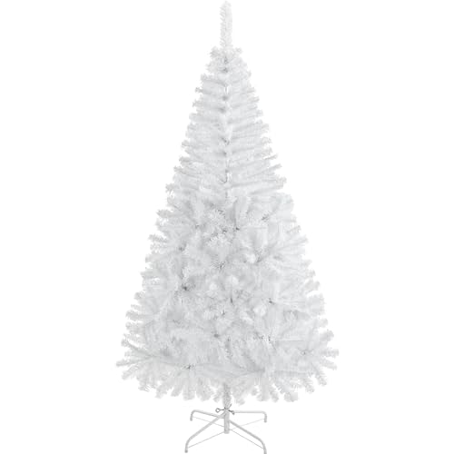 Yaheetech 182cm Künstlicher Weihnachtsbaum Tannenbaum Christbaum mit Faltbarem Metallständer & 528 Spitzen Kunstbaum Nadelbaum für Weihnachtsdekoration, Weiß von Yaheetech