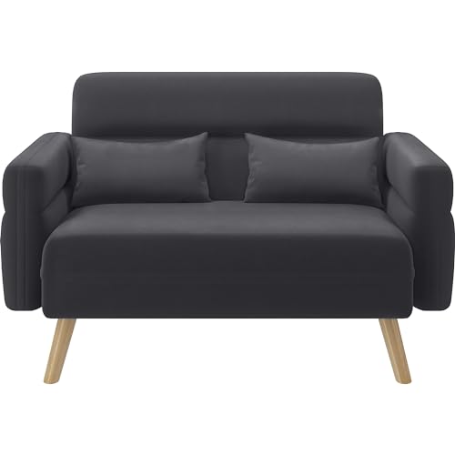 Yaheetech 2-Sitzer Sofa Clubsofa Kleines Polstersofa mit 2 Lendenkissen Modernes Sitzmöbel Loveseat Sitzfläche 96 × 51 cm für kleine Räume/Wohnzimmer/Schlafzimmer/Spielzimmer Grau von Yaheetech