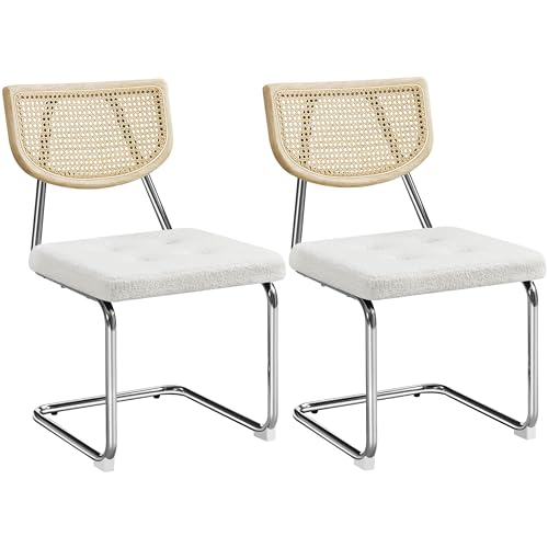 Yaheetech Küchenstuhl 2er Set Esszimmerstühle Rückenlehne aus Rattan Schwingstuhl aus Bouclé-Gewebe Polsterstuhl fürs Esszimmer/Küche/Wohnzimmer/Restaurant Weiß von Yaheetech