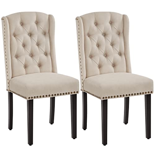 Yaheetech 2-er Set Küchenstuhl mit Flügelförmigen Rückenlehne, Polsterstuhl Esszimmerstuhl bis 140 kg Belastbar fürs Esszimmer/Küche/Wohnzimmer/Schlafzimmer, beige von Yaheetech