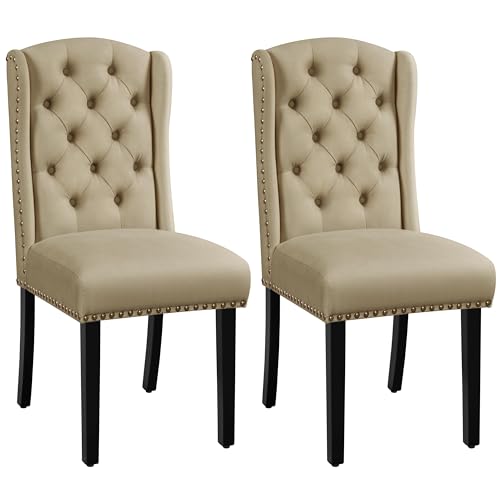 Yaheetech 2-er Set Küchenstuhl mit Flügelförmigen Rückenlehne, Polsterstuhl Esszimmerstuhl bis 140 kg Belastbar fürs Esszimmer/Küche/Wohnzimmer/Schlafzimmer Khaki von Yaheetech