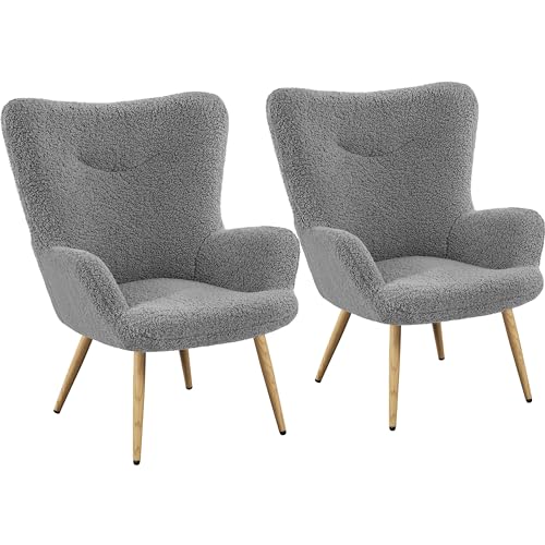 Yaheetech Ohrensessel 2er Set eleganter Armsessel Polsterstuhl mit klappbare Rückenlehne Lehnsessel bis 136 kg belastbar Sessel fürs Wohnzimmer/Schlafzimmer Grau von Yaheetech