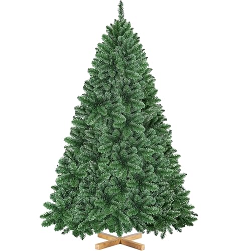 Yaheetech 213,5 cm Künstlicher Weihnachtsbaum mit 1347 Spitzen, Schwer Entflammbar PVC Christbaum Kunstbaum inkl. Metallständer mit Holzmaserung Fichte, Grün von Yaheetech