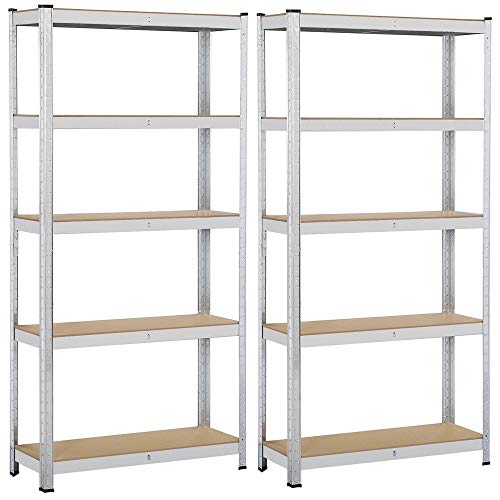 Yaheetech 2X Lagerregal 180x 90 x 30 cm, Schwerlastregal 5 MDF-Platten, Kellerregal 875kg, Steckregal Werkstattregal verstellbare Regalböden von Yaheetech