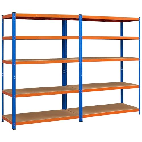 Yaheetech 2X Lagerregal mit Verstellbaren Regalböden Schwerlastregal 180 x 240 x 60 cm Je Ablage bis 175 kg Belastbar Orange/Blau von Yaheetech