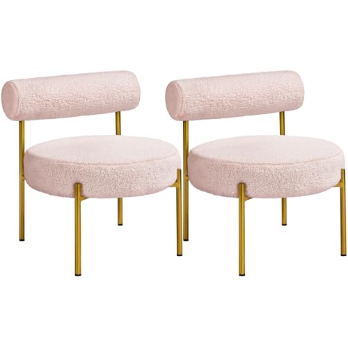 Yaheetech Loungesessel 2er Set Ruhesessel aus Boucle-Geweb Esszimmerstuhl mit Rückenlehne Stilvoller Wohnzimmersessel Relaxsessel Rosa von Yaheetech