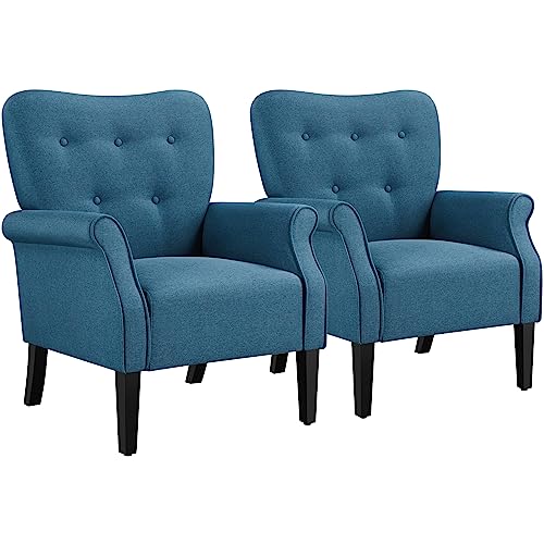 Yaheetech 2X Relaxsessel Loungesessel Cocktailsessel mit Holzbeinen Polstersessel Fernsehsessel Lehnstuhl, blau von Yaheetech