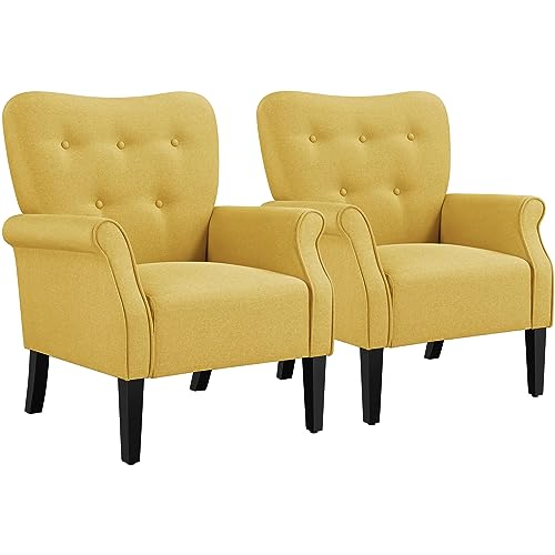 Yaheetech 2X Relaxsessel Loungesessel Cocktailsessel mit Holzbeinen Polstersessel Fernsehsessel Lehnstuhl, gelb von Yaheetech