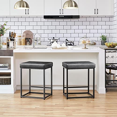 Yaheetech 2er- Barhocker Barstühle mit Fußstütze Tresenhocker Thekenhöhe Rückenfreier Sitzhocker bis 136 kg Belastbar fürs Esszimmer/Café/Bar/Salon/Küche, Sitzhöhe 60cm, Schwarz von Yaheetech