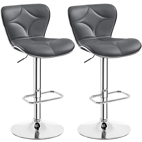 Yaheetech Barhocker 2er Set Höhenverstellbarer Barstühle aus Kunstleder 360° Drehbar Küchenstühle mit Rückenlehne fürs Esszimmer/Café/Bar/Salon, Dunkelgrau von Yaheetech