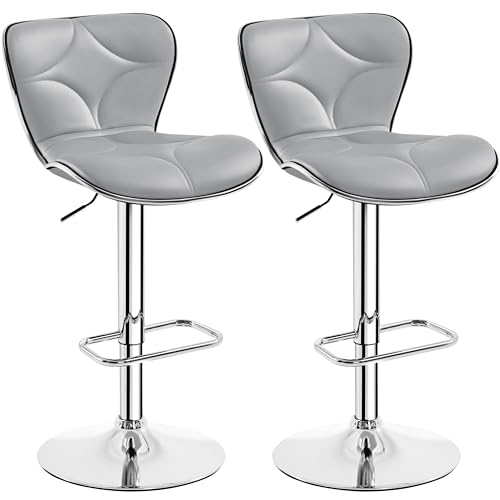 Yaheetech Barhocker 2er Set Höhenverstellbarer Barstühle aus Kunstleder 360° Drehbar Küchenstühle mit Rückenlehne fürs Esszimmer/Café/Bar/Salon, Hellgrau von Yaheetech