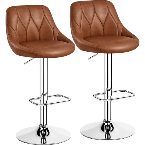 Yaheetech Barhocker 2er Set höhenverstellbarer Barstuhl 360° drehbarer Tresenhocker Polsterhocker mit Kunstleder für Küche/Bar/Salon/Esszimmer, braun von Yaheetech