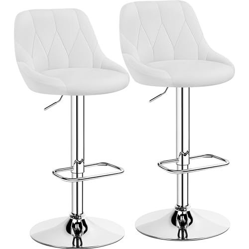 Yaheetech Barhocker 2er Set höhenverstellbarer Barstuhl 360° drehbarer Tresenhocker Polsterhocker mit Kunstleder für Küche/Bar/Salon/Esszimmer, weiß von Yaheetech