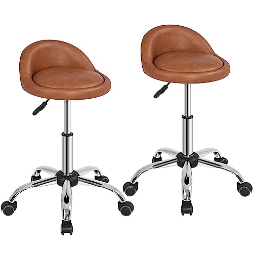 Yaheetech 2er Bürostühle Barhocker Drehhocker Rollhocker für Massagesalon, Küche, Büro, um 360° drehbar, höhenverstellbar, 55,5-70 cm Retro-Braun von Yaheetech