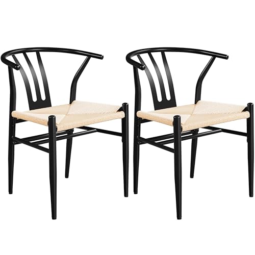 Yaheetech 2er Esszimmerstühle Polsterstuhl mit Metallbeine Küchenstuhl mittelalterliche Rattan Sessel Lehnstuhl Platzsparender Y-Stuhl Schwarz & Beige von Yaheetech