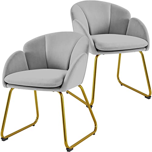 Yaheetech Esszimmerstühle 2er Set modern, Küchenstuhl in Blumenform, Sessel Polsterstuhl mit Metallbeinen Gold, für Wohnzimmer/Esszimmer Grau von Yaheetech