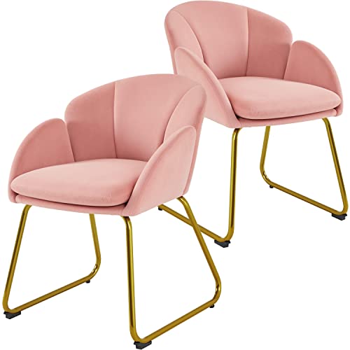 Yaheetech Esszimmerstühle 2er Set modern, Küchenstuhl in Blumenform, Sessel Polsterstuhl mit Metallbeinen Gold, für Wohnzimmer/Esszimmer Rosa von Yaheetech