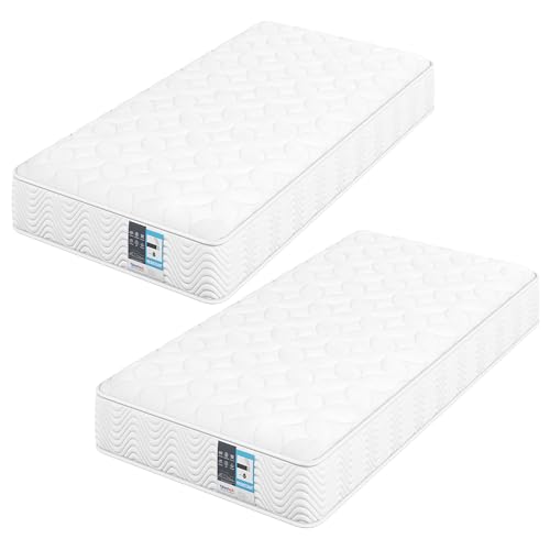 Yaheetech 2er Matratzen 90x200 cm 7-Zonen-Matratzen H3 Taschenfederkernmatratze Höhe 23 cm Ergonomisch Federkernmatratze Mittelharte Einzelmatratze für Schlafzimmerbett/Weiß von Yaheetech