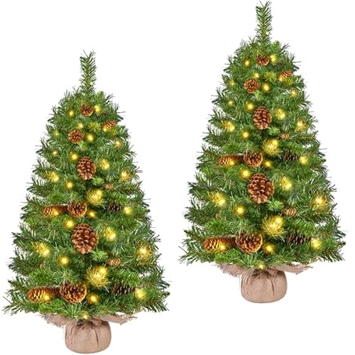 Yaheetech 2er-Set 92 cm Mini Künstlicher Weihnachtsbaum mit 50 Warmweiß LED Beleuchtung & 20 Tannenzapfen Kleiner Christbaum Tisch Tannenbaum für Weihnachtsdeko, Grün Yaheetech 2er-Set 92 cm Mini Künstlicher Weihnachtsbaum mit 50 Warmweiß LED Beleuchtung & 20 Tannenzapfen Kleiner Christbaum Tisch Tannenbaum für Weihnachtsdeko, Grün von Yaheetech