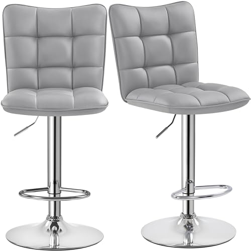 Yaheetech 2er Set Barhocker Barstühle 360°Drehbar Küchenstühle mit Rückenlehne und Fußstütze, Barstuhl PU-Kunstleder Sitzhöhe 62,5 cm - 83 cm für die Küche/Bar/Salon, Höhenverstellbar, Hellgrau von Yaheetech