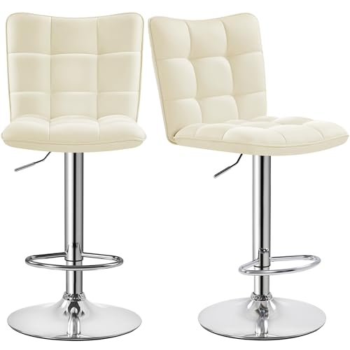 Yaheetech 2er Set Barhocker Barstühle 360°Drehbar Küchenstühle mit Rückenlehne und Fußstütze, Barstuhl PU-Kunstleder Sitzhöhe 62,5 cm - 83 cm für die Küche/Bar/Salon, Höhenverstellbar, Beige von Yaheetech