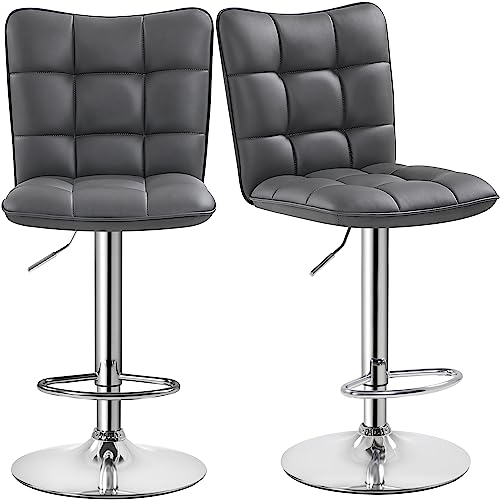 Yaheetech 2er Set Barhocker Barstühle 360°Drehbar Küchenstühle mit Rückenlehne und Fußstütze, Barstuhl PU-Kunstleder Sitzhöhe 62,5 cm - 83 cm für die Küche/Bar/Salon, Höhenverstellbar Grau von Yaheetech