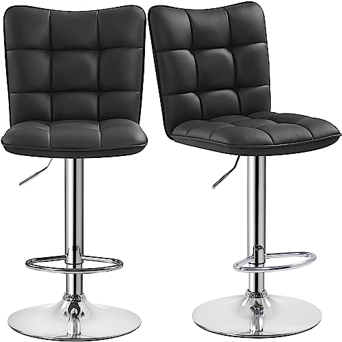 Yaheetech 2er Set Barhocker Barstühle 360°Drehbar Küchenstühle mit Rückenlehne und Fußstütze, Barstuhl PU-Kunstleder Sitzhöhe 62,5 cm - 83 cm für die Küche/Bar/Salon, Höhenverstellbar Schwarz von Yaheetech