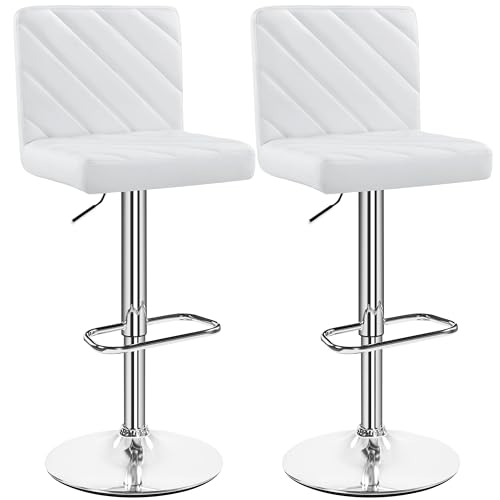 Yaheetech Barhocker 2er Set Kunstleder Gepolstert Barstuhl mit Fußstütze Drehhocker Küchenhocker, Thekenhocker bis 136 kg Belastbar für Küche/Esszimmer/Bar/Salon, Weiß von Yaheetech