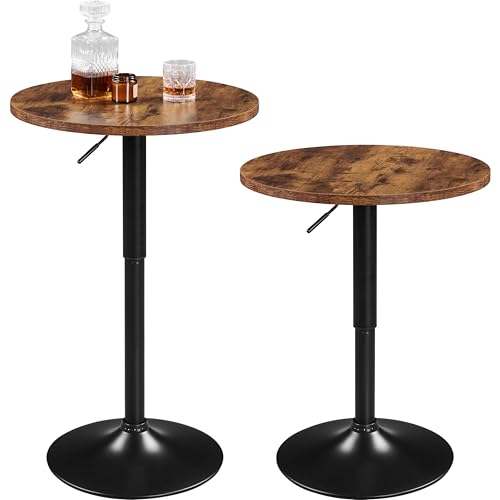 Yaheetech 2er Set Bartisch Stehtisch, Runder Bistrotisch 360° Drehbar, Höhenverstellbar 69,5–91 cm, Ø 60cm Partytisch aus Metall für Zuhause/Klub/Pub, Rostbraun von Yaheetech