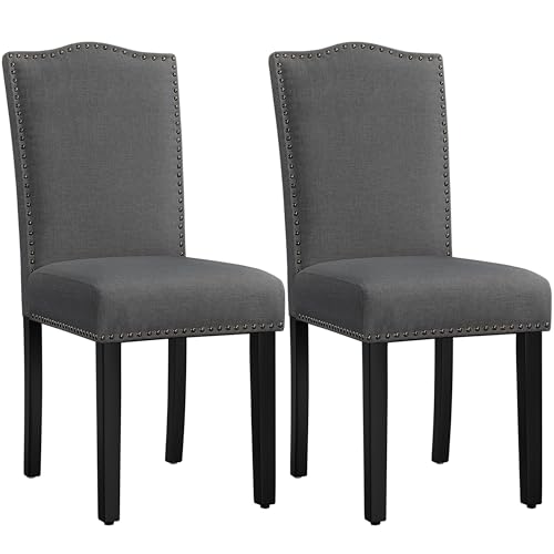 Yaheetech 2er Set Esszimmerstühle Küchenstühle mit Nieten Vielseitiger Polsterstuhl bis 136 kg Belastbar, Moderner Stuhl fürs Küche/Esszimmer/Restaurant Dunkelgrau von Yaheetech