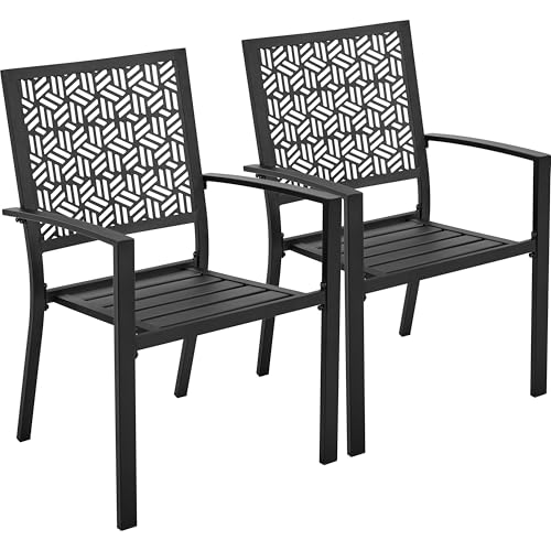 Yaheetech 2er-Set Esszimmerstuhl aus Metall Gartenstuhl Outdoor Küchenstuhl Stapelbarer Armlehnstuhl für Außenbereich bis 136 KG Belastbar Gartensessel von Yaheetech