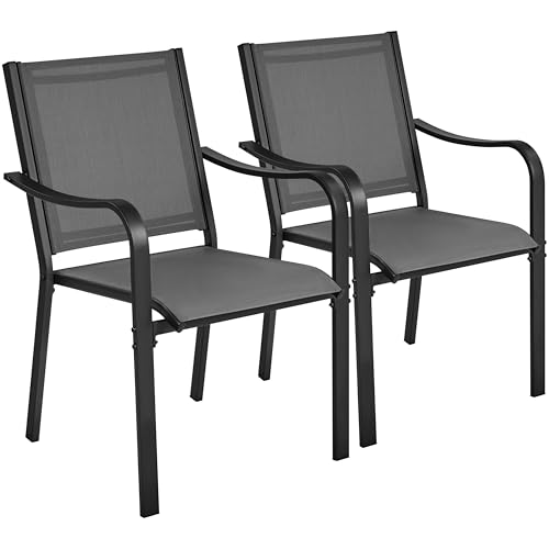 Yaheetech 2er-Set Gartenstühle Stapelbar Esszimmerstuhl Gartenstuhl Witterungsbeständig Armlehnstühle für Garten/Terrasse/Hof bis 136 kg Belastbar Grau von Yaheetech