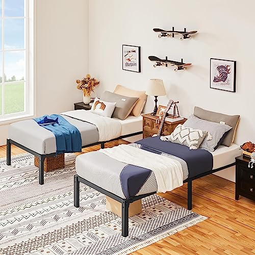 Yaheetech 2er Set Metallbett Bettrahmen 36,5 cm, Bettgestell aus Metall Modern Jugendbett mit Lattenrost, Schwarz 90 x 200 cm von Yaheetech