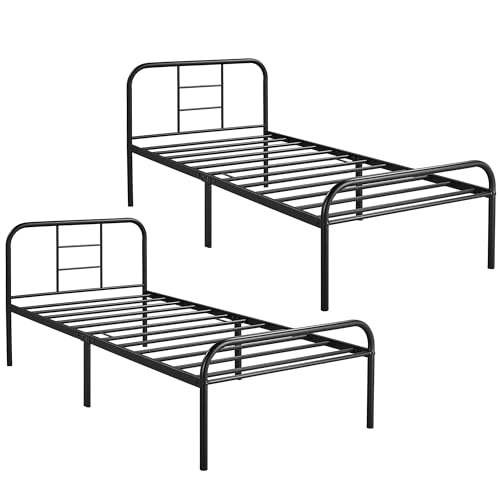Yaheetech 2er Set Modern Bettrahmen 90 x 200 cm Metallbett Bettgestelle, Einzelbett Gästebett Jugendbett mit Lattenrost, für Schlafzimmer Gästezimmer Schwarz von Yaheetech